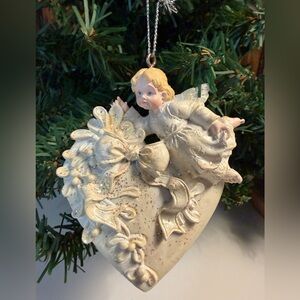 Cherub heart shaped with bow Ornament Vintage